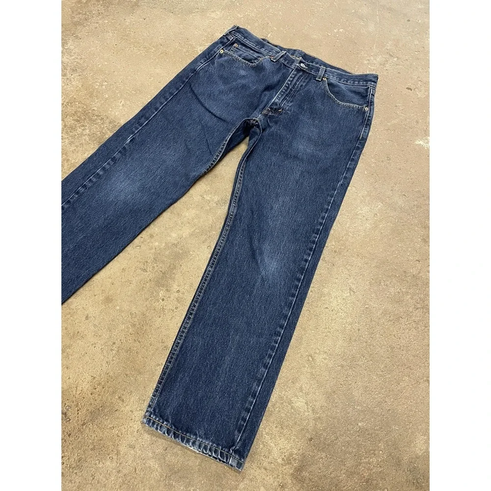 Levis 505 Jeans Mens 36x30 Dark Wash Blue Denim Regular Straight Leg‎ Zip Fly